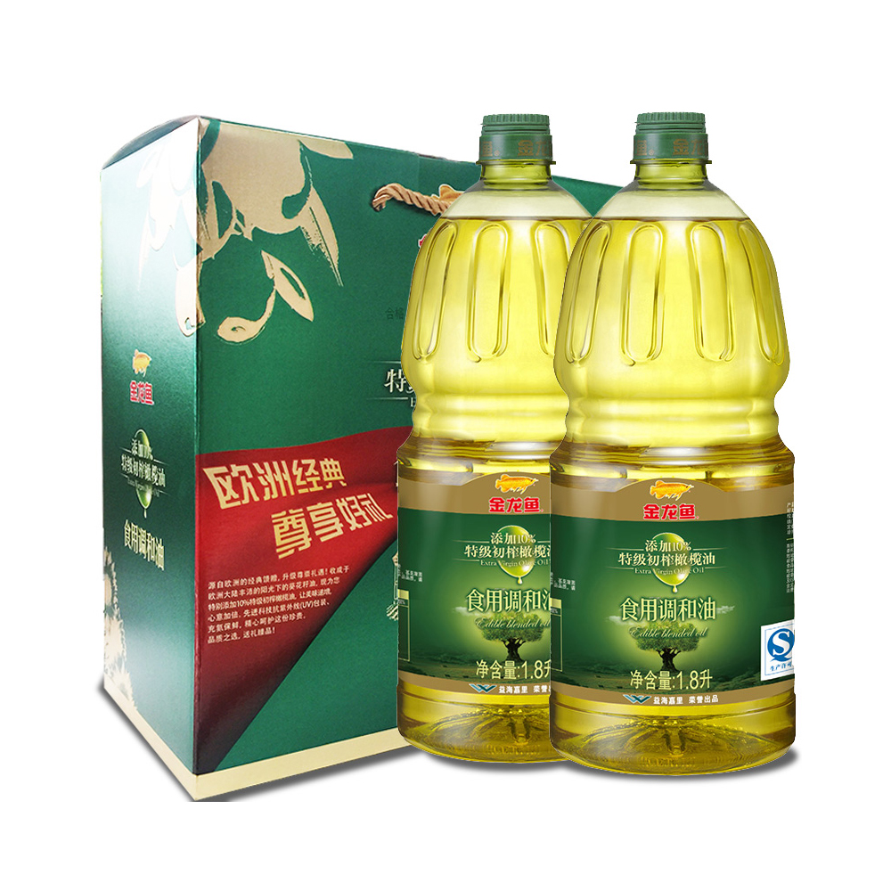 >金龙鱼 添加10%特级初榨橄榄油 食用调和油礼盒1.8*2瓶